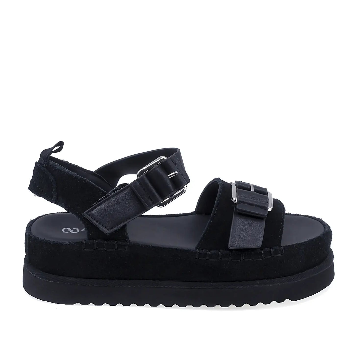 Sandale dama casual Anna Viotti D113-OWS002-1 din piele intoarsa negre vedere lateral dreapta platforma comoda