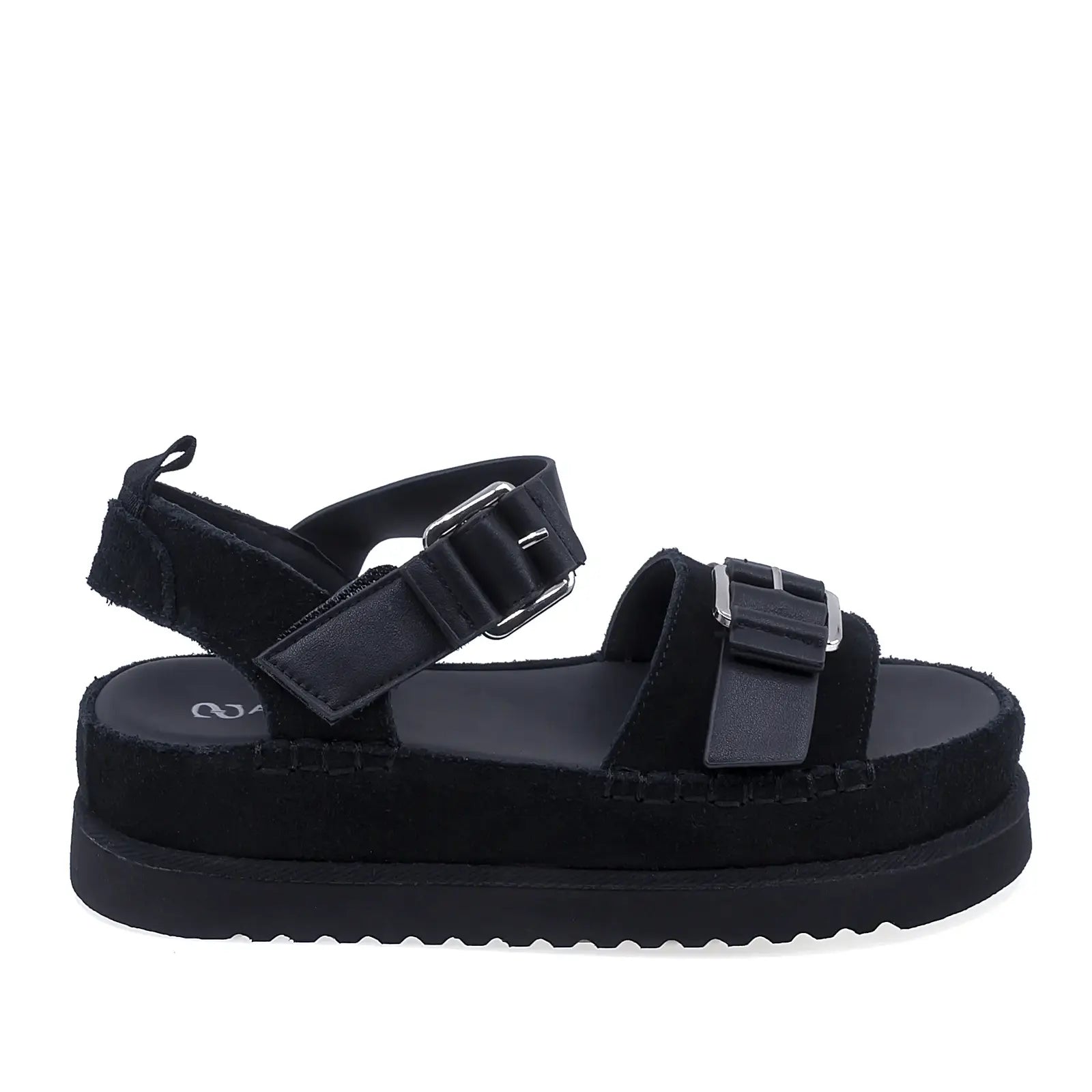 Sandale dama casual Anna Viotti D113-OWS002-1 din piele intoarsa negre vedere lateral dreapta platforma comoda