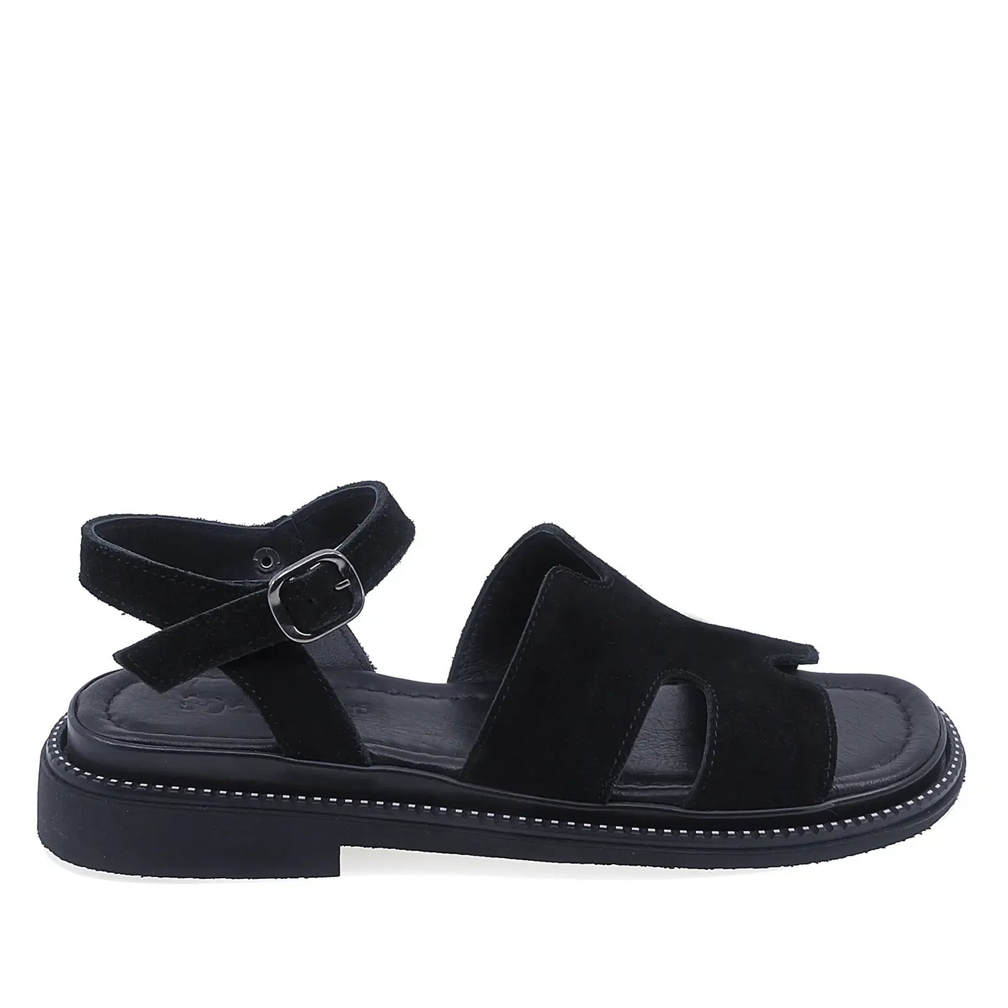 Sandale dama casual Anna Viotti D50-1813 din piele intoarsa naturala neagra vedere laterala dreapta cu toc confortabil