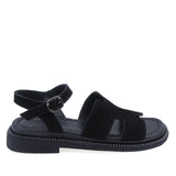 Sandale dama casual Anna Viotti D50-1813 din piele intoarsa naturala neagra vedere laterala dreapta cu toc confortabil