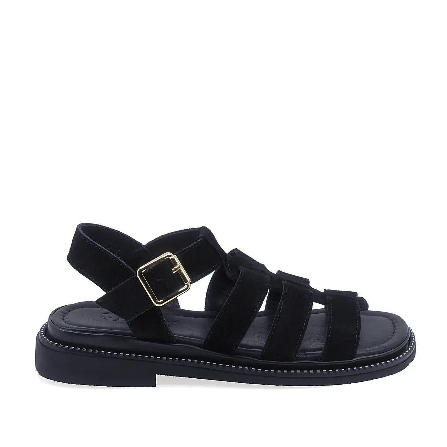 Sandale dama casual Anna Viotti D50-1814 din piele intoarsa naturala negre vedere lateral dreapta confortabile