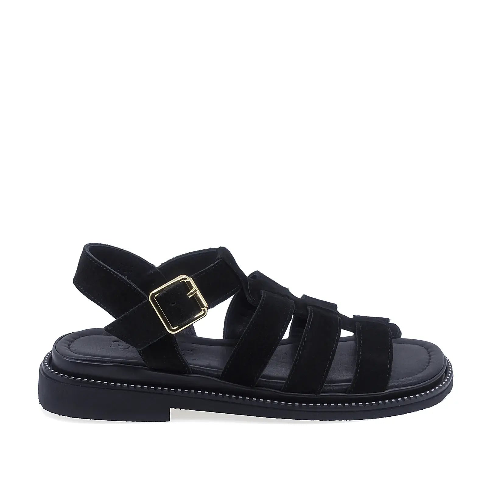 Sandale dama casual Anna Viotti D50-1814 din piele intoarsa naturala negre vedere lateral dreapta confortabile
