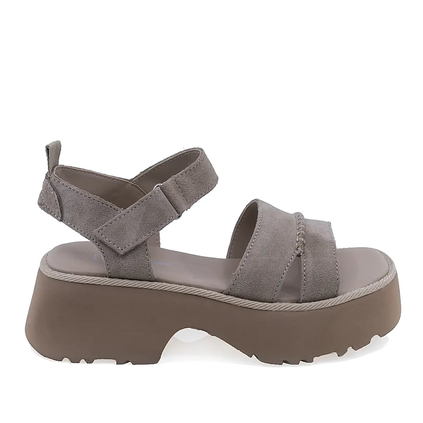 Sandale dama casual Anna Viotti D113-OWS003-1 din piele nabuc bej vedere lateral dreapta cu platforma foarte usoare