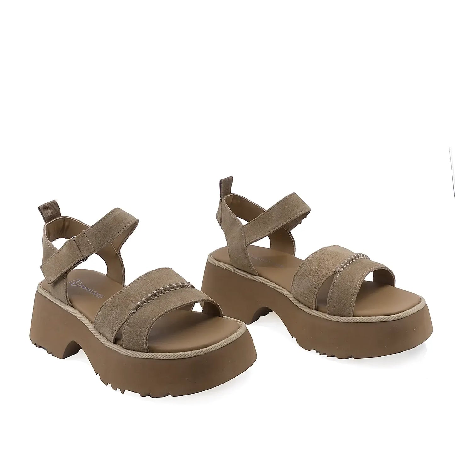 Sandale dama casual Anna Viotti D113-OWS003-1 din piele naturala nabuc cafe vedere din fata design modern