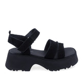 Sandale dama casual Anna Viotti D113-OWS003-1 din piele naturala nabuc neagra vedere laterala dreapta cu platforma confortabila