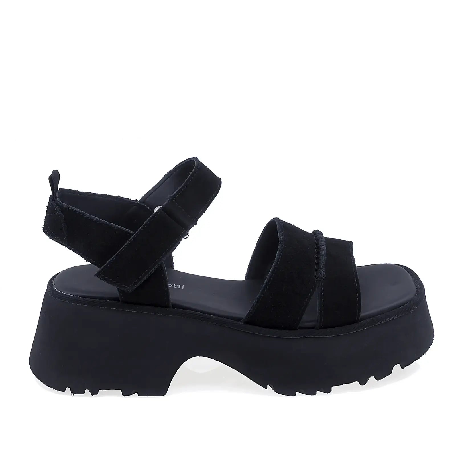 Sandale dama casual Anna Viotti D113-OWS003-1 din piele naturala nabuc neagra vedere laterala dreapta cu platforma confortabila