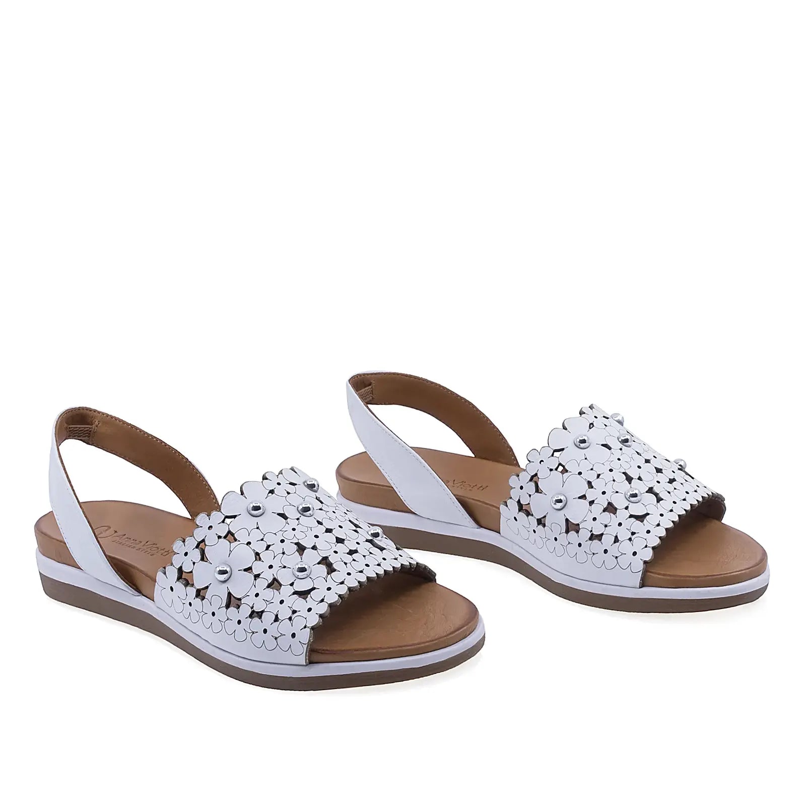 Sandale dama casual Anna Viotti D45-2653 albe din piele naturala vedere din fata design confortabil
