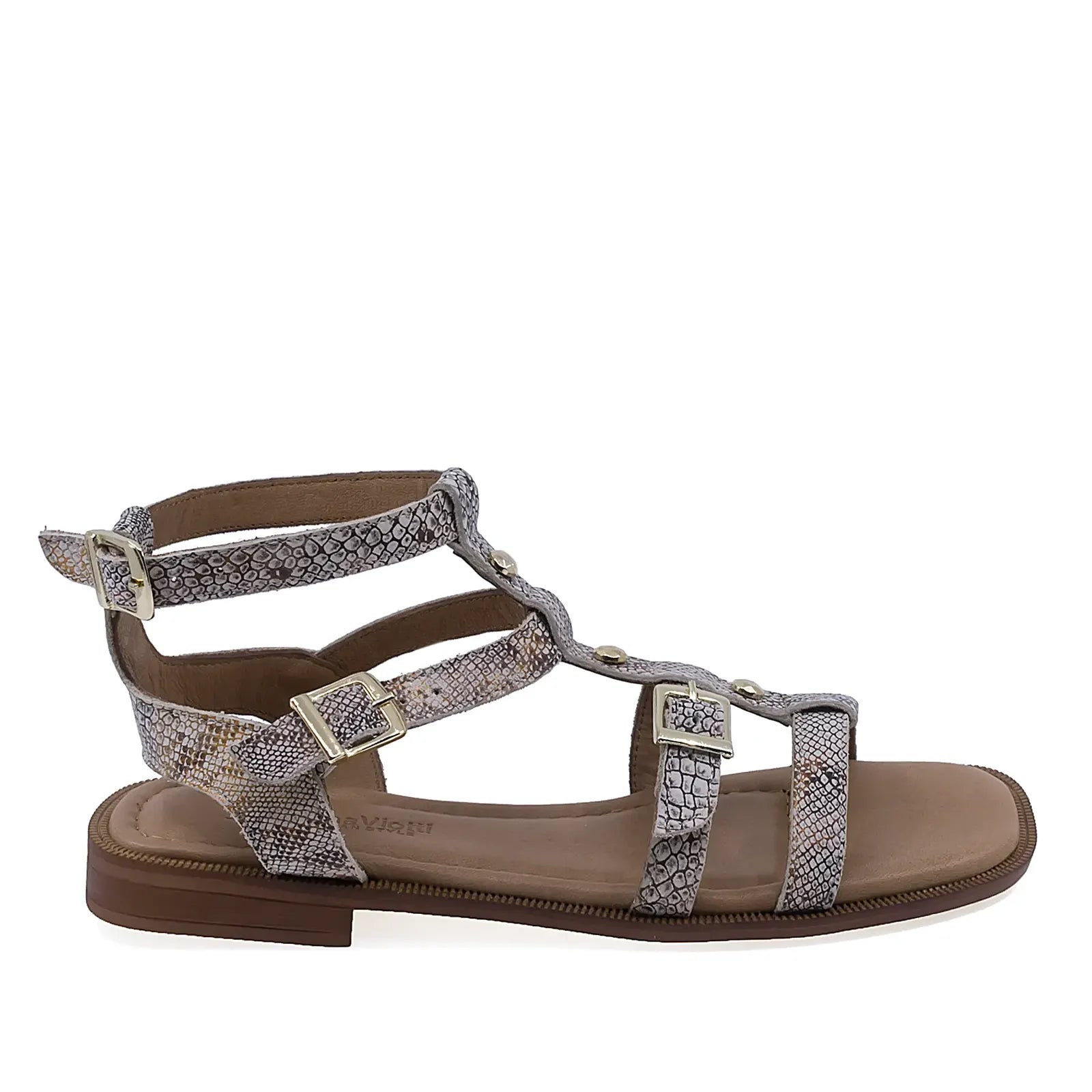 Sandale dama casual Anna Viotti D57-16222 din piele naturala bej vedere laterala dreapta cu toc mic patrat