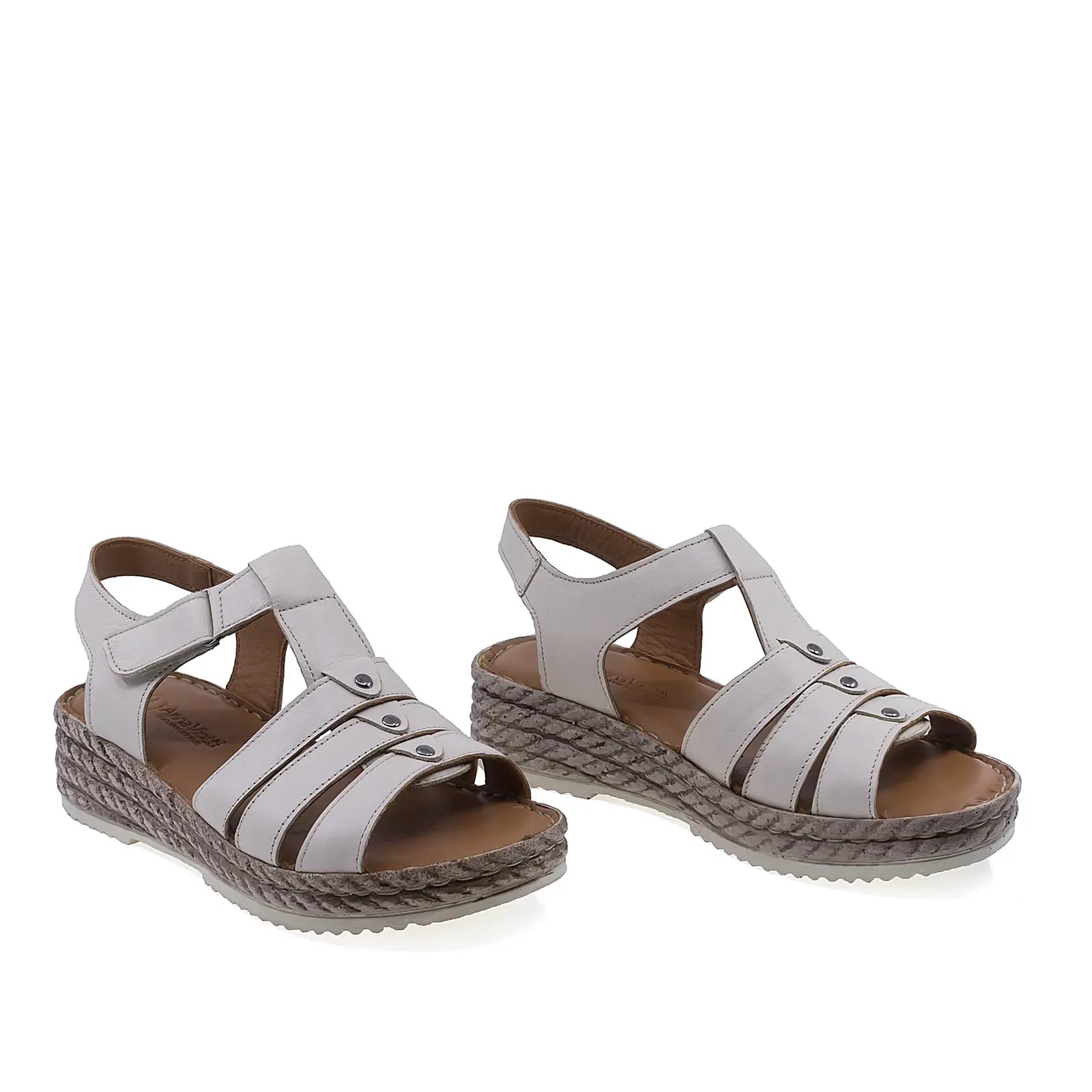 Sandale dama casual Anna Viotti D72-1405 din piele naturala bej vedere din fata design modern si confortabil