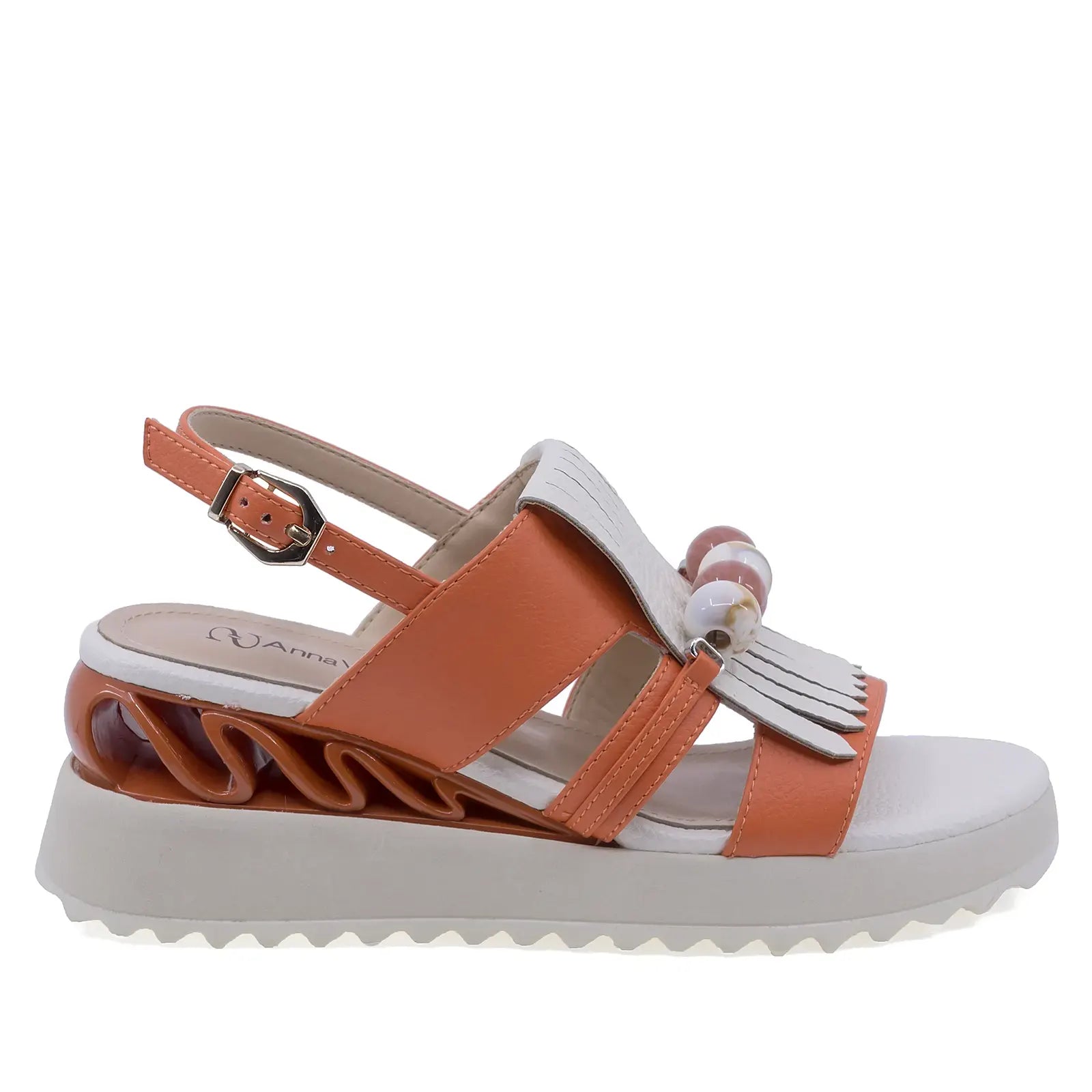 Sandale dama casual Anna Viotti din piele naturala bej orange vedere lateral dreapta talpa ortopedica comoda