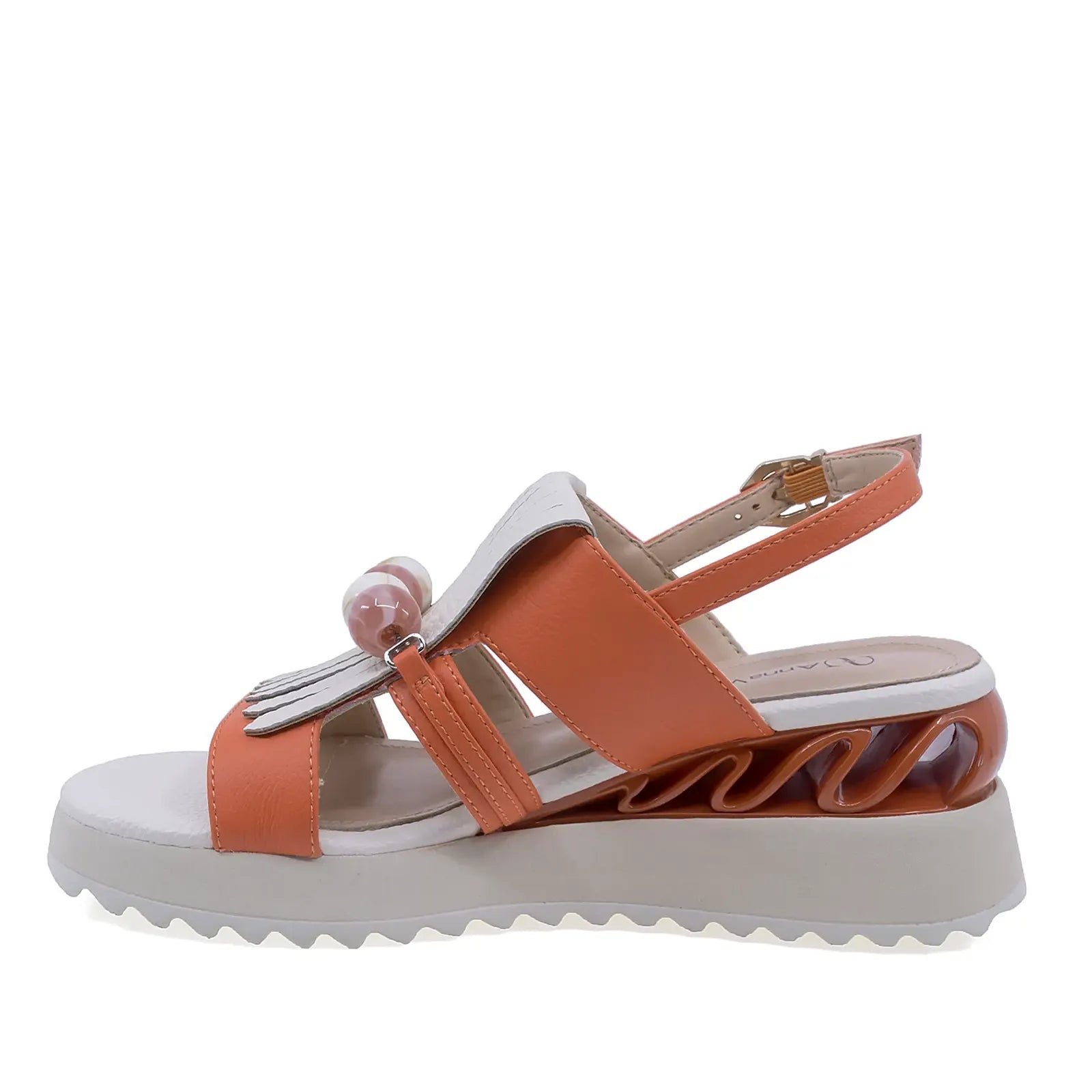 Sandale dama piele naturala bej orange Anna Viotti vedere lateral stanga design modern de vara