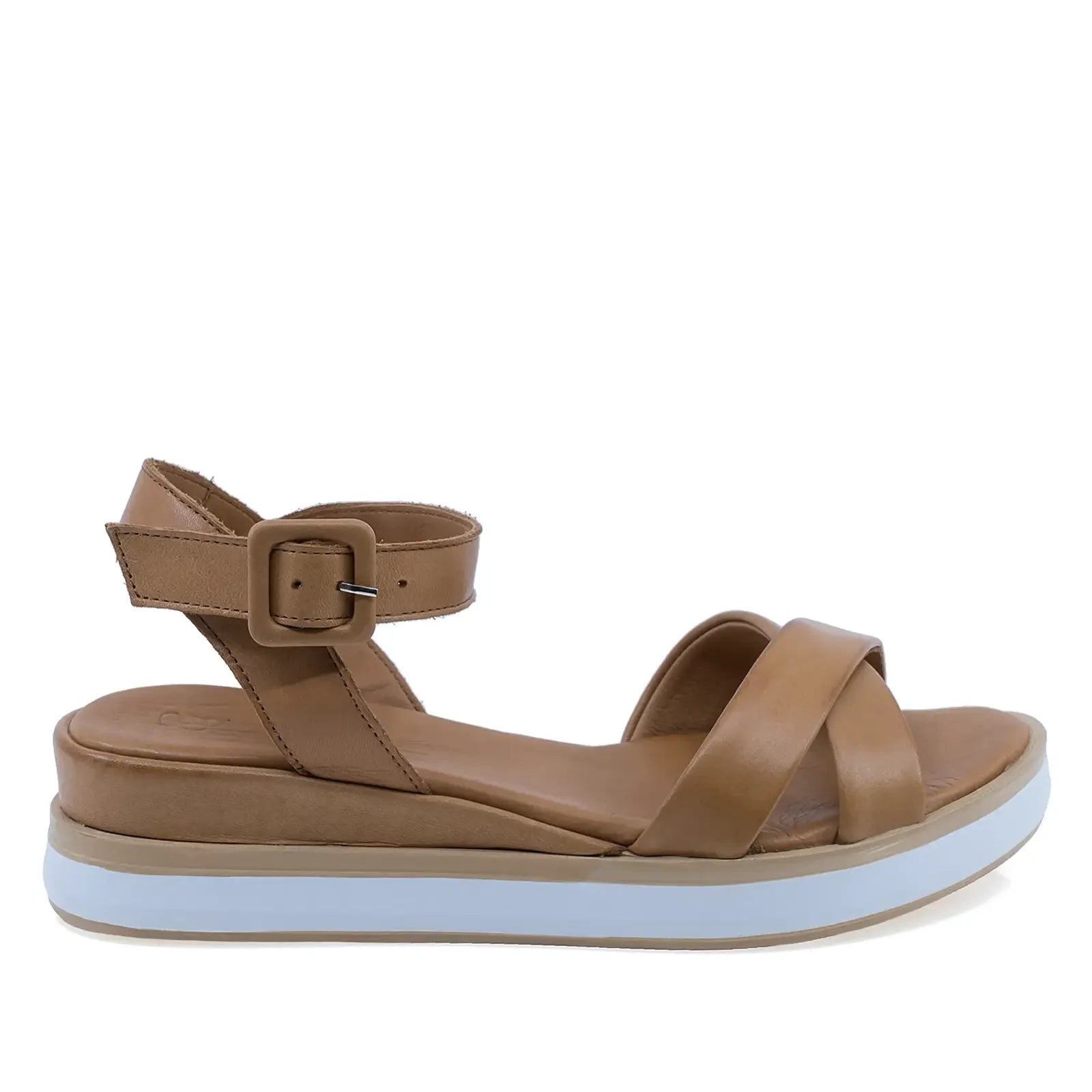 Sandale dama casual Anna Viotti D58-2515 din piele naturala coniac vedere lateral dreapta cu platforma confortabila