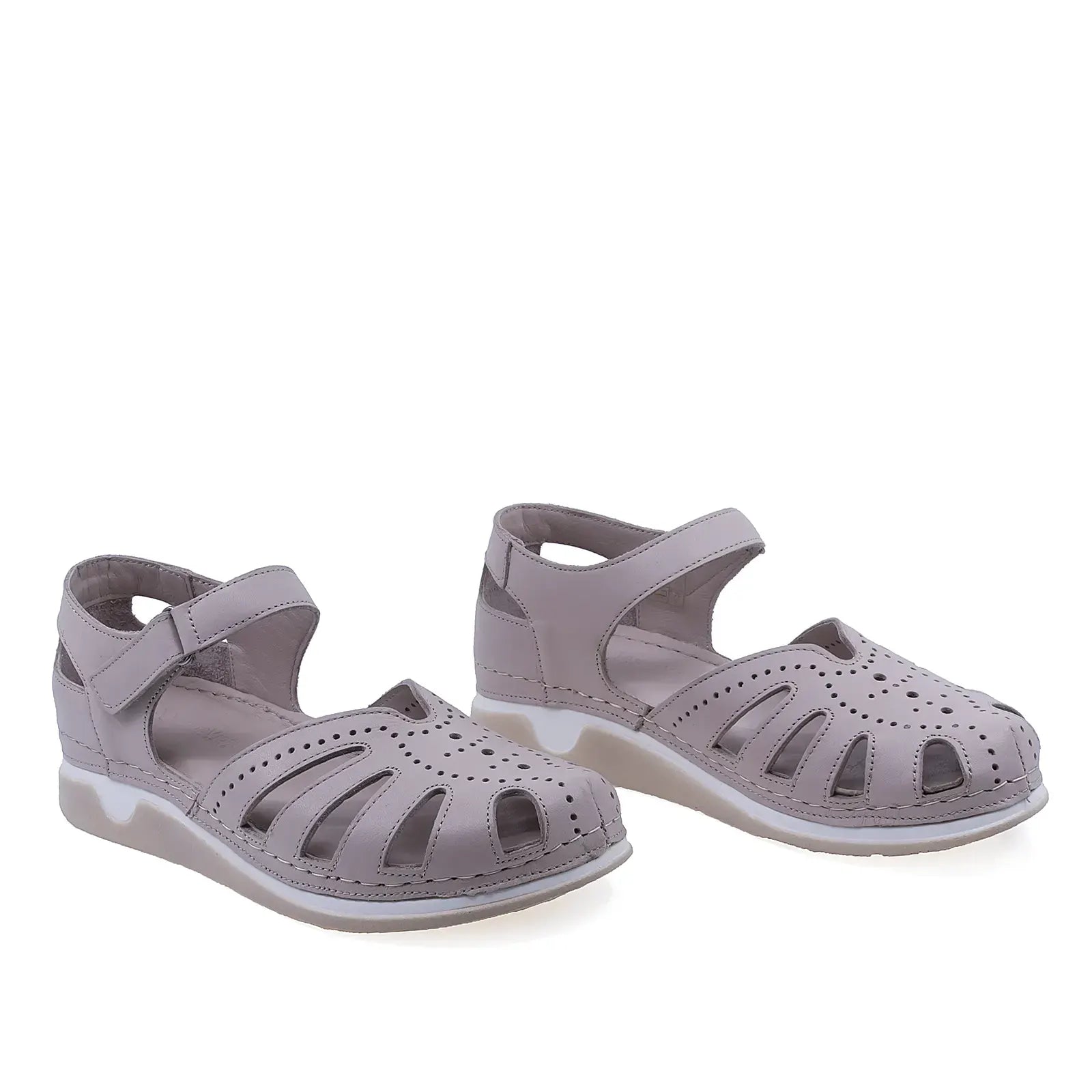 Sandale dama casual Anna Viotti D60-M31 din piele naturala gri vedere din fata design confortabil
