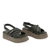 Sandale dama casual Anna Viotti D58-7004 din piele naturala kaki vedere din fata cu platforma confortabila