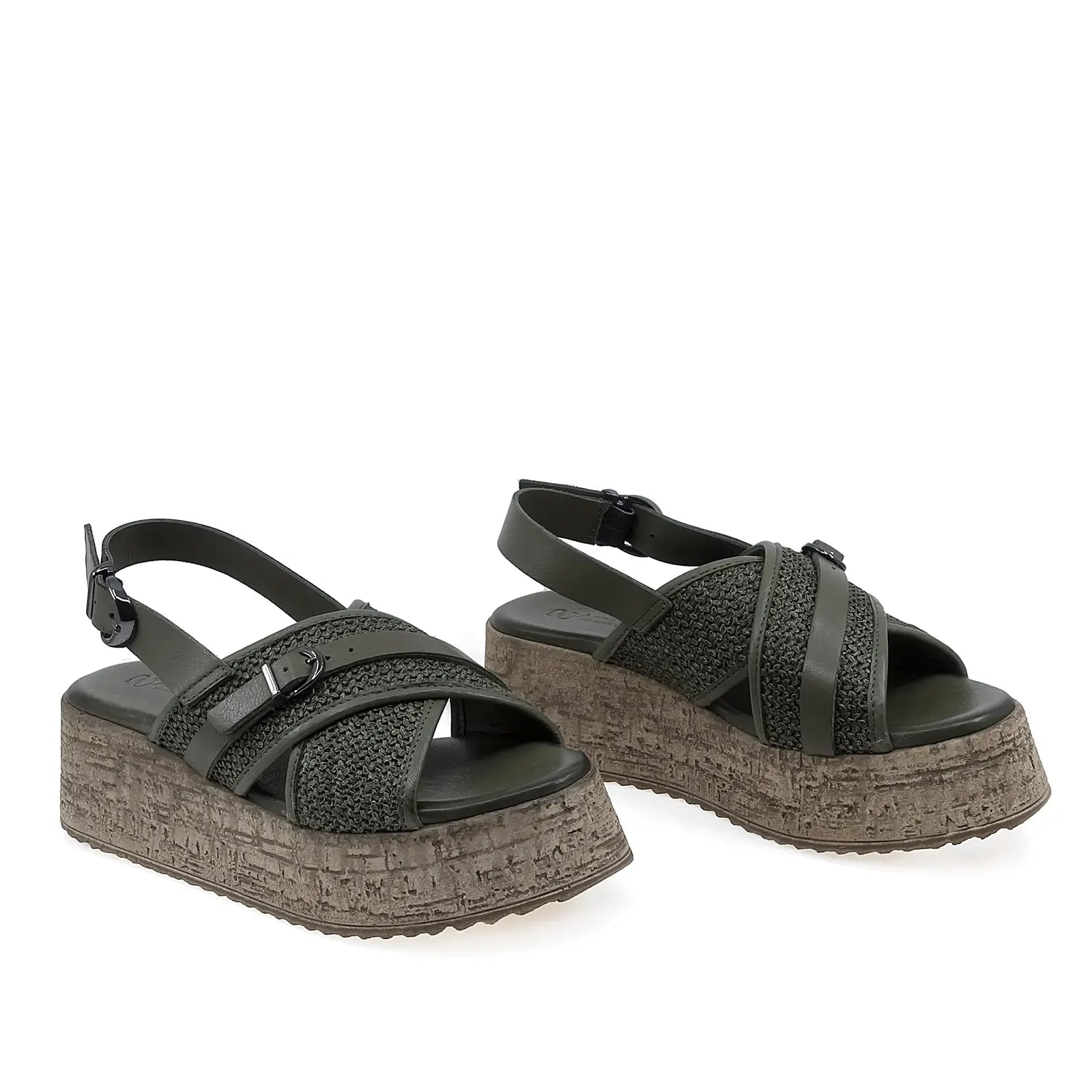 Sandale dama casual Anna Viotti D58-7004 din piele naturala kaki vedere din fata cu platforma confortabila