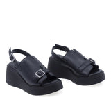 Sandale dama casual Anna Viotti D202-82377 din piele naturala neagra vedere din fata cu platforma confortabila