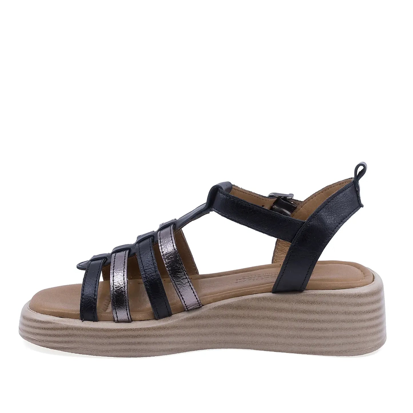 Sandale dama casual piele naturala Anna Viotti D57-303 negre vedere lateral stanga design modern