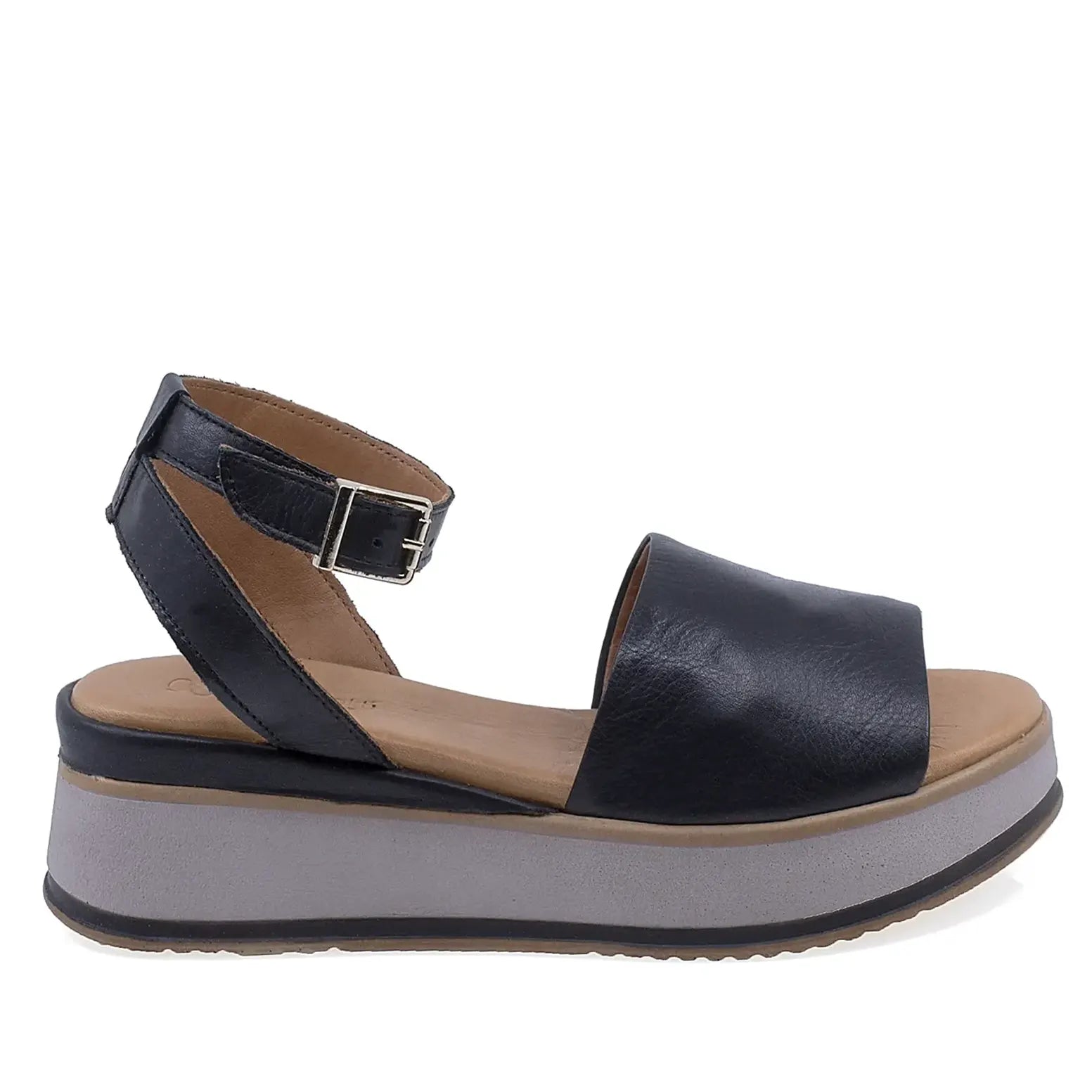 Sandale dama casual Anna Viotti D58-2410 din piele naturala negre vedere lateral dreapta cu platforma confortabila