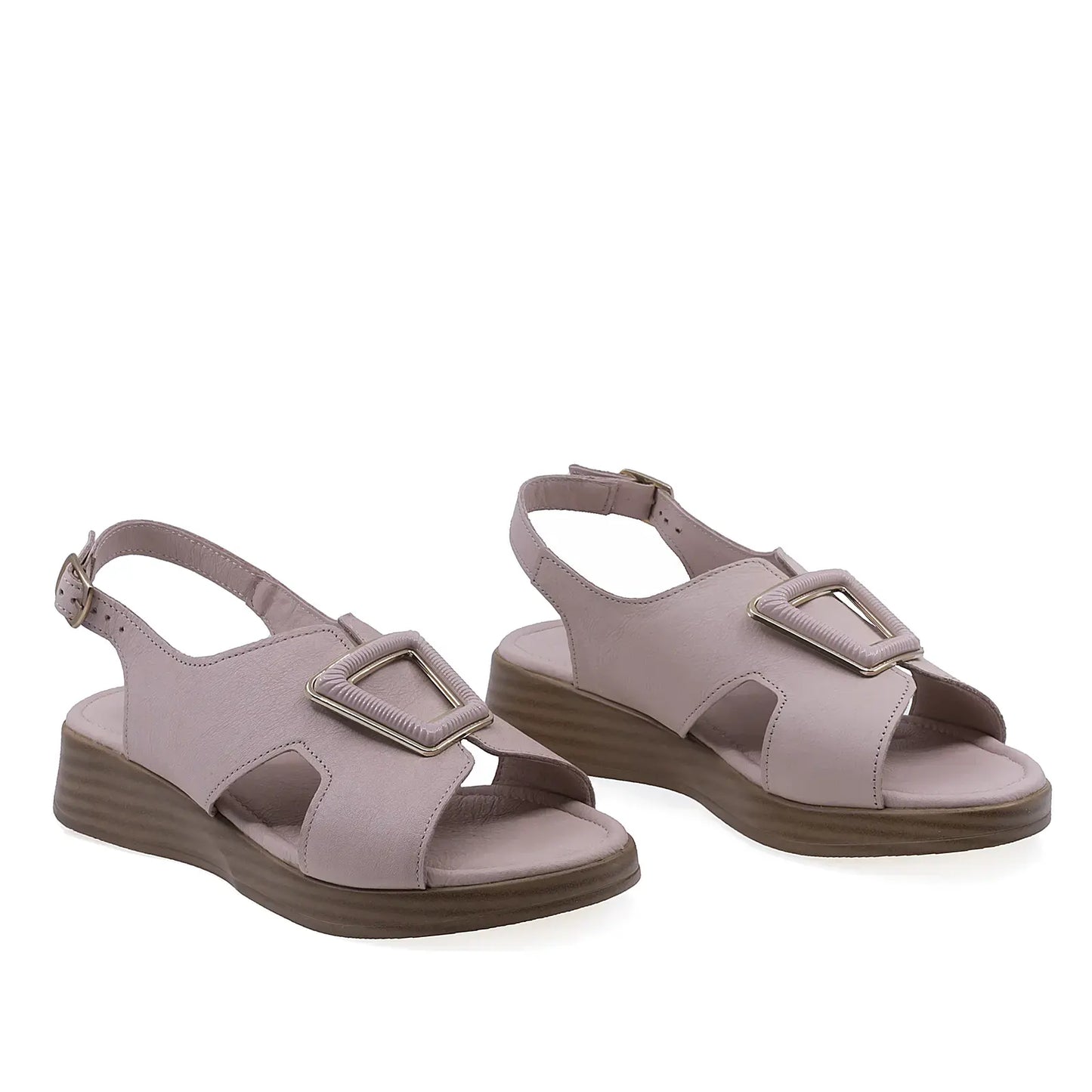 Sandale dama casual Anna Viotti D72-25-999 piele naturala pudra vedere din fata stil elegant