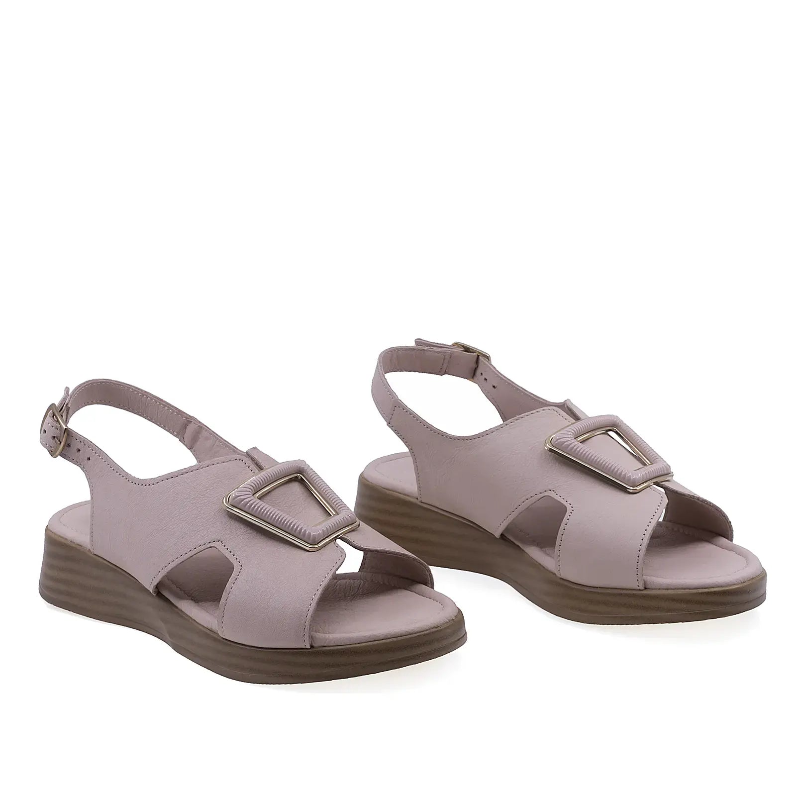 Sandale dama casual Anna Viotti D72-25-999 piele naturala pudra vedere din fata stil elegant