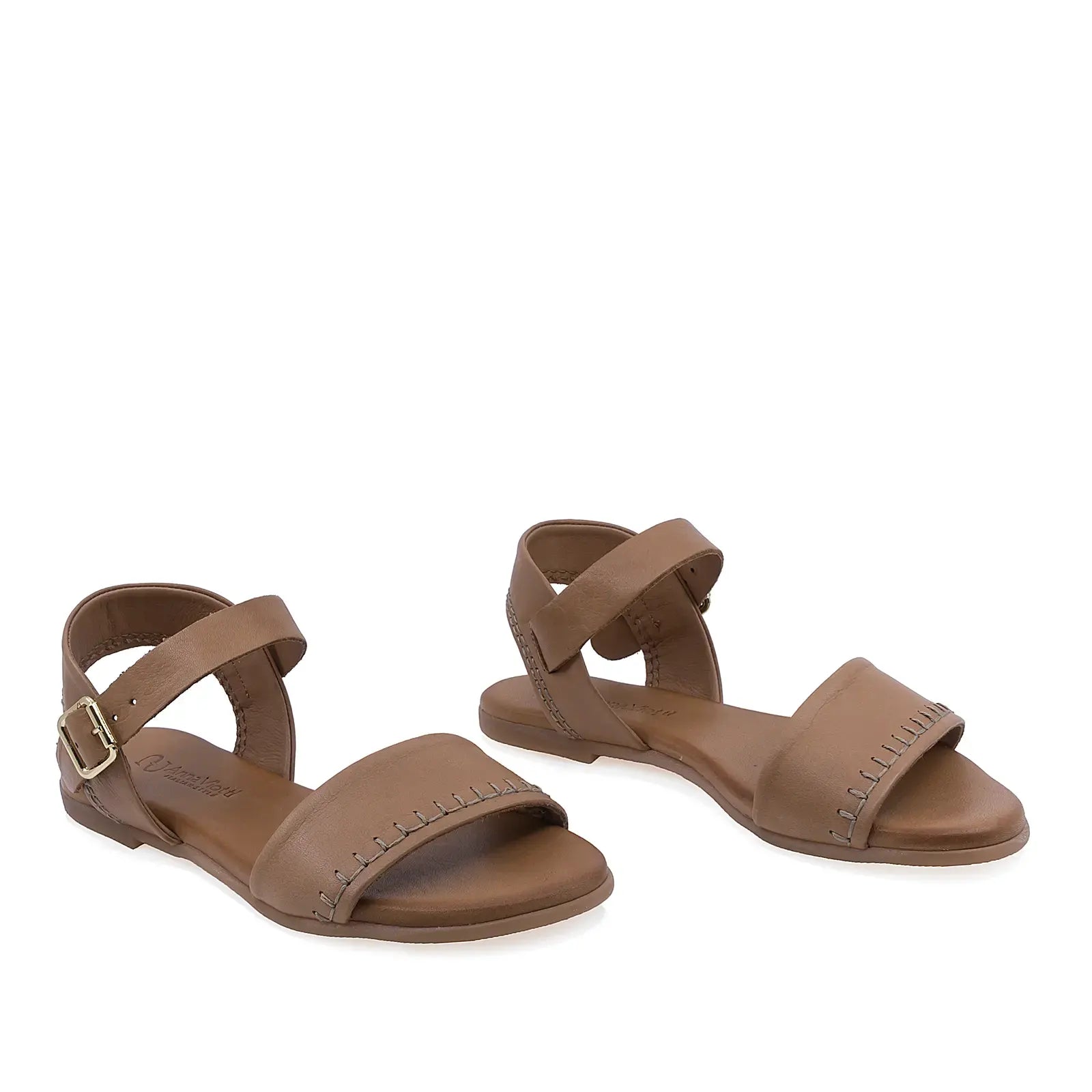 Sandale dama casual Anna Viotti D45-2712 piele naturala taba vedere din fata stil elegant si confortabil