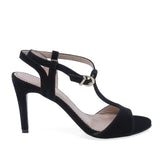 Sandale damă elegante negre Guban D3229 din piele întoarsă, toc 9 cm, vedere lateral dreapta