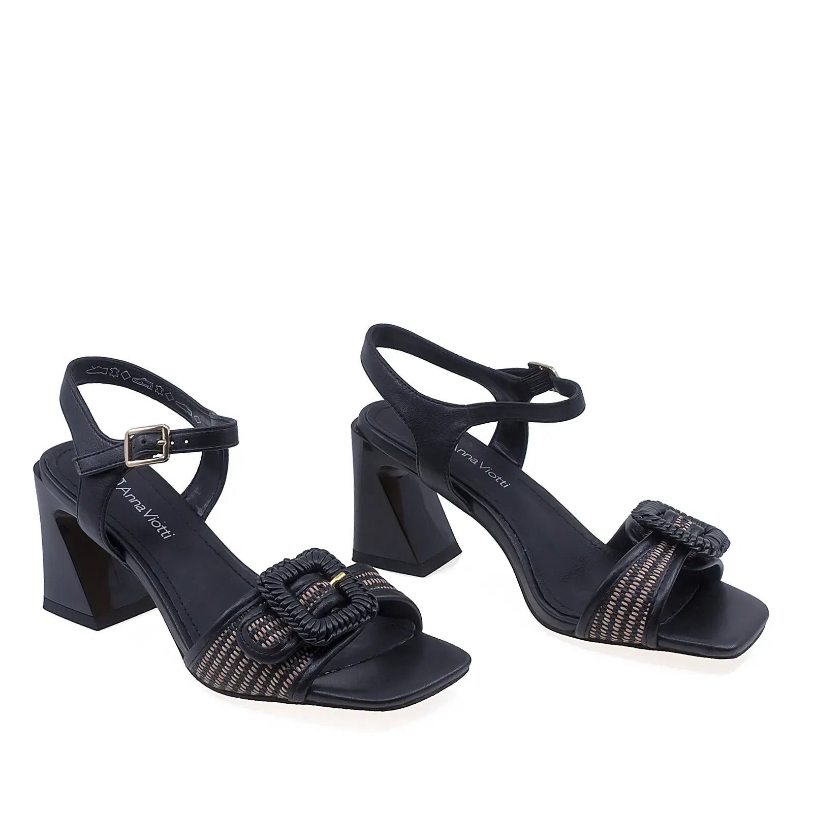 Sandale dama elegante Anna Viotti D106-RD1365-B159 negre vedere din fata design feminin modern