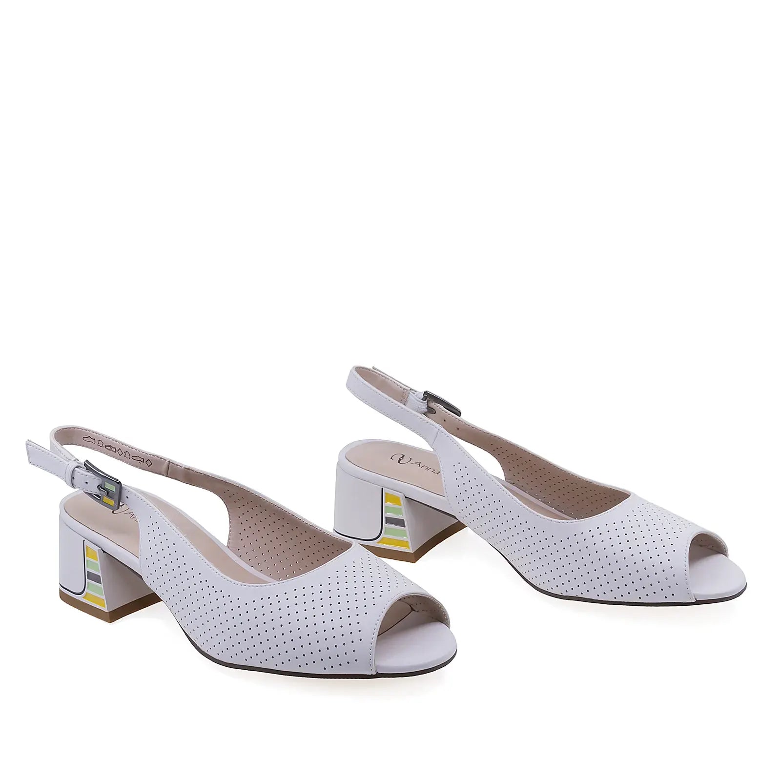 Sandale dama elegante Anna Viotti D106-QY3G820-GW1057V-QJ din piele naturala alba vedere din fata cu toc de 4,5 cm
