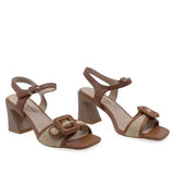 Sandale damă elegante Anna Viotti maro/bej din piele naturală, model D106-RD1365-B159, vedere față