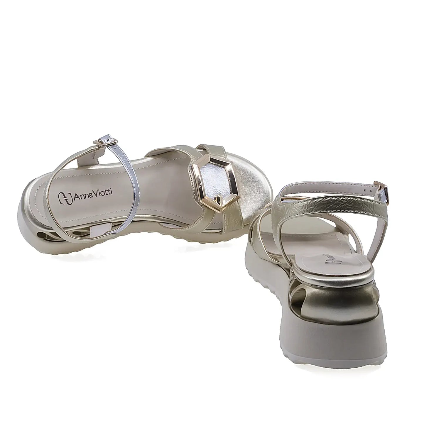 Sandale dama Anna Viotti D106-RD909-A823 cu brant acoperit cu mesina naturala pentru confort ridicat