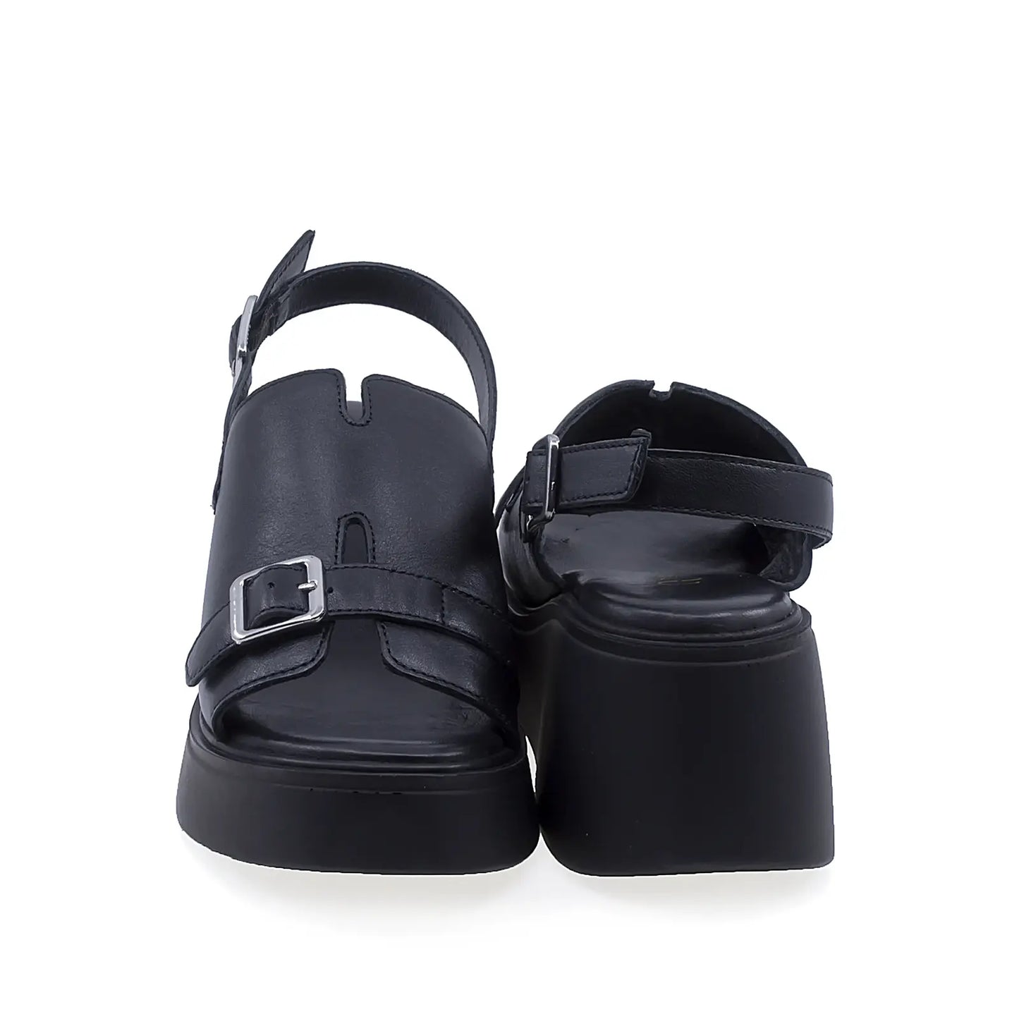 Sandale dama Anna Viotti D202-82377 vedere din spate piele naturala neagra cu platforma confortabila