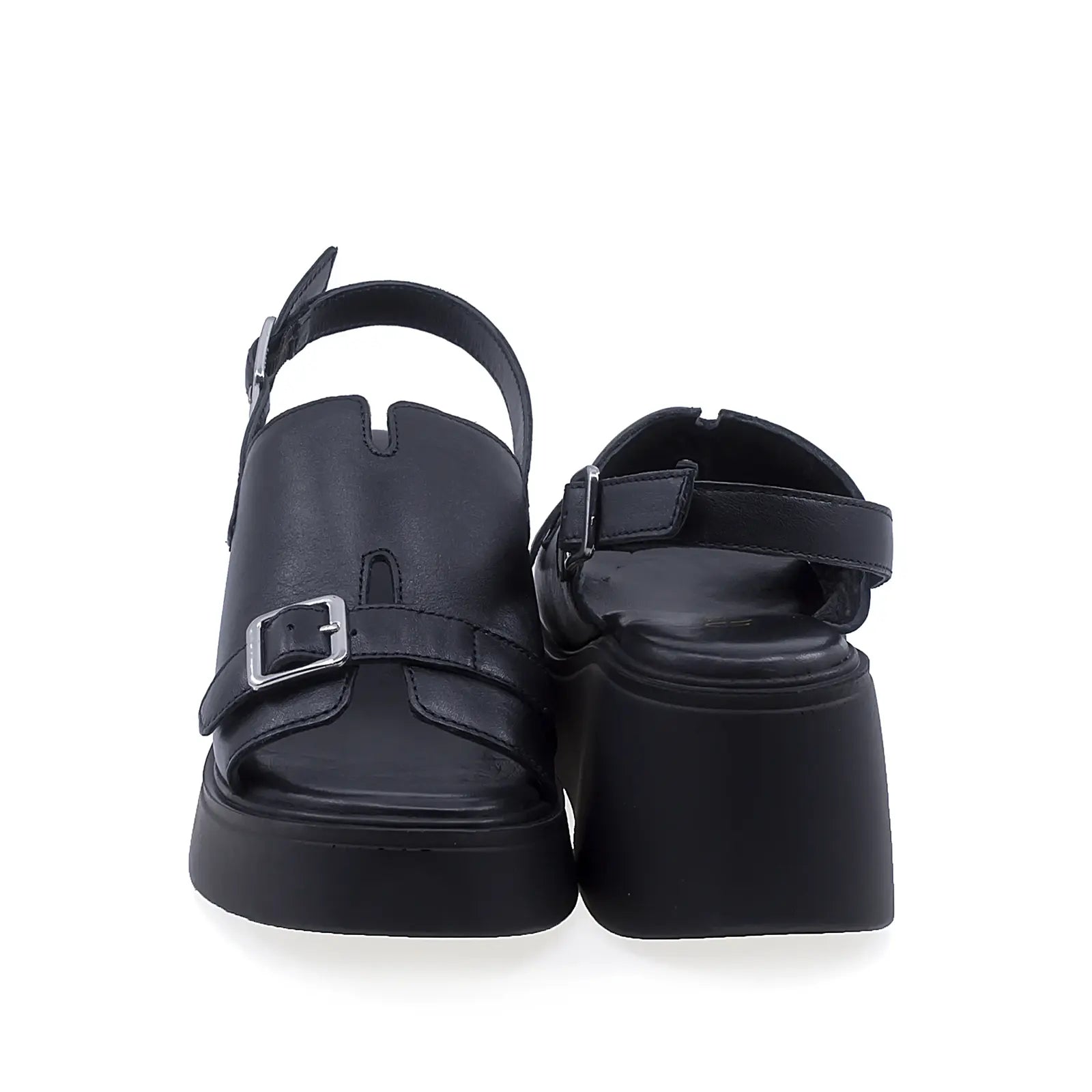 Sandale dama Anna Viotti D202-82377 vedere din spate piele naturala neagra cu platforma confortabila