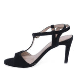 Sandale damă negre elegante Guban D3229, piele întoarsă, toc înalt 9 cm, vedere lateral stânga