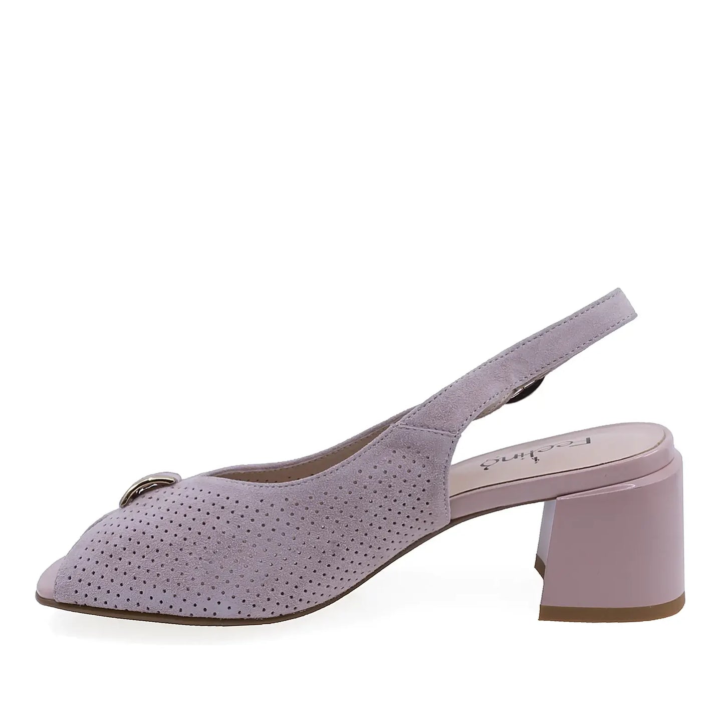 Sandale damă elegante nude Feeling 26-536, piele întoarsă, design închis pe laterale, toc confortabil lateral stânga
