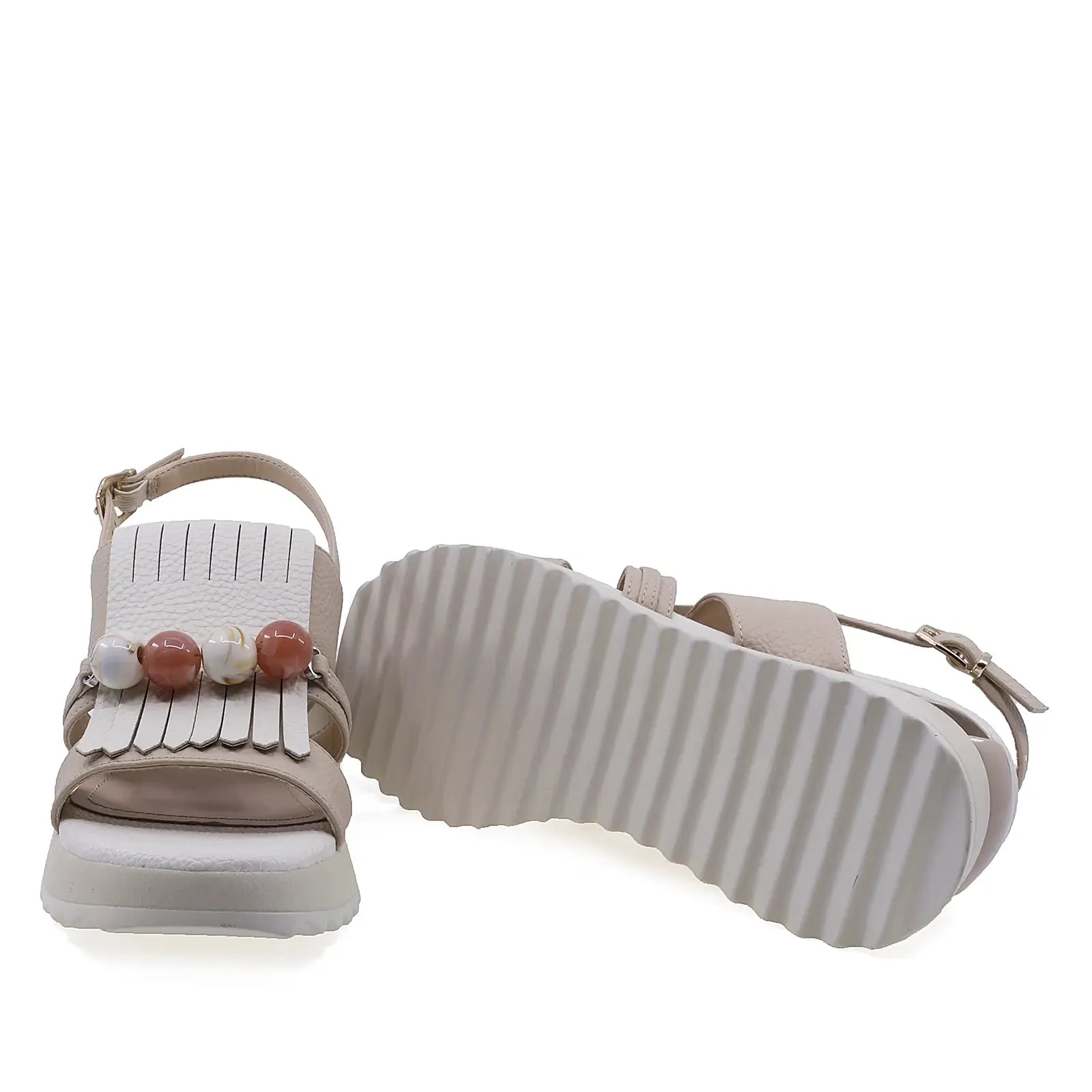 Talpă sandale damă Anna Viotti bej din piele naturală, model D106-RD909-A824, aderentă și flexibilă cu platformă