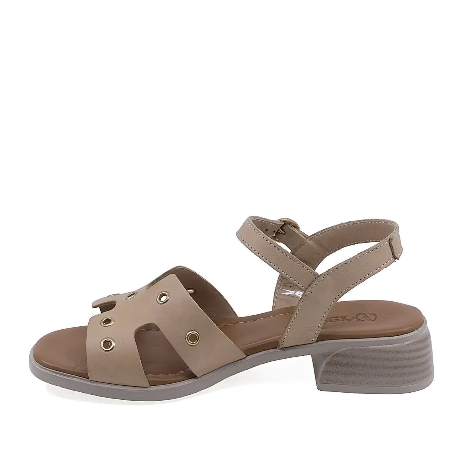 Sandale dama Anna Viotti D42-10217 din piele naturala cappuccino vedere lateral stanga stil casual elegant