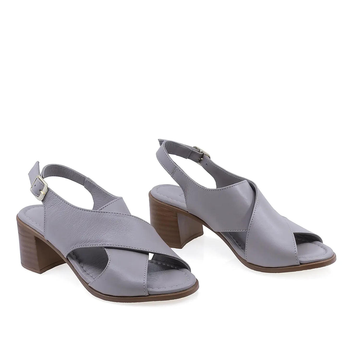 Sandale dama Anna Viotti D73-1503 din piele naturala gri vedere din fata design elegant si casual
