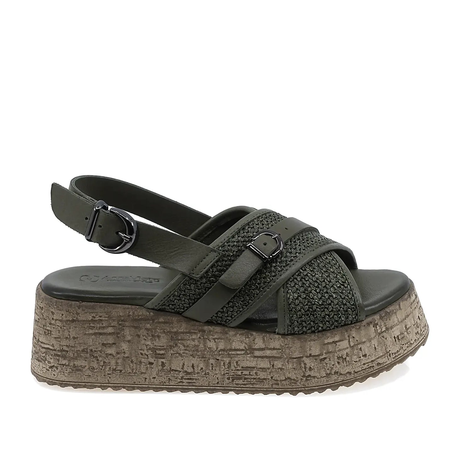 Sandale dama Anna Viotti D58-7004 piele naturala kaki vedere laterala dreapta cu talpa platforma