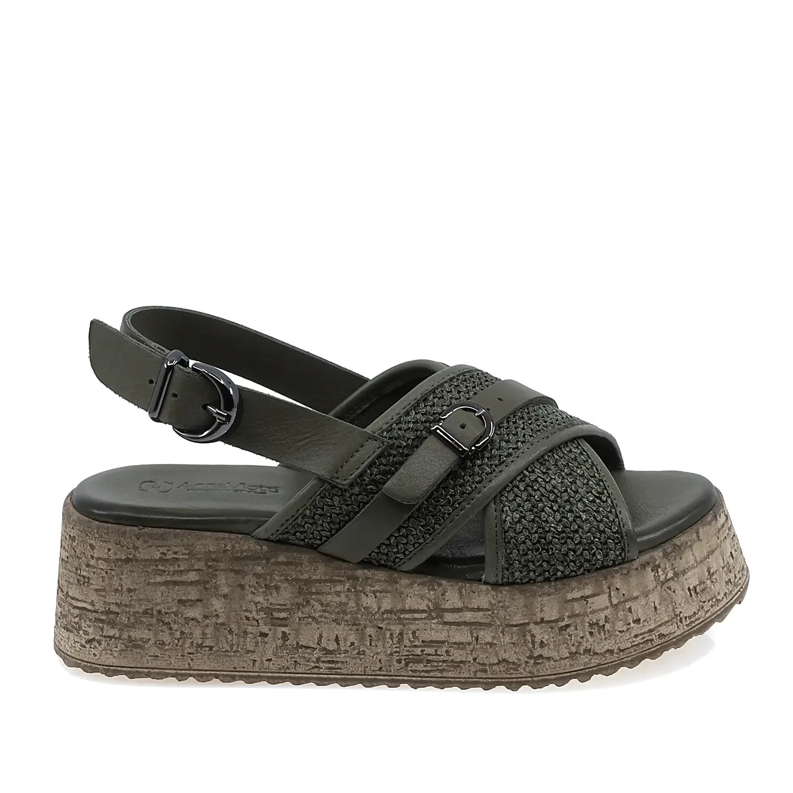 Sandale dama Anna Viotti D58-7004 piele naturala kaki vedere laterala dreapta cu talpa platforma