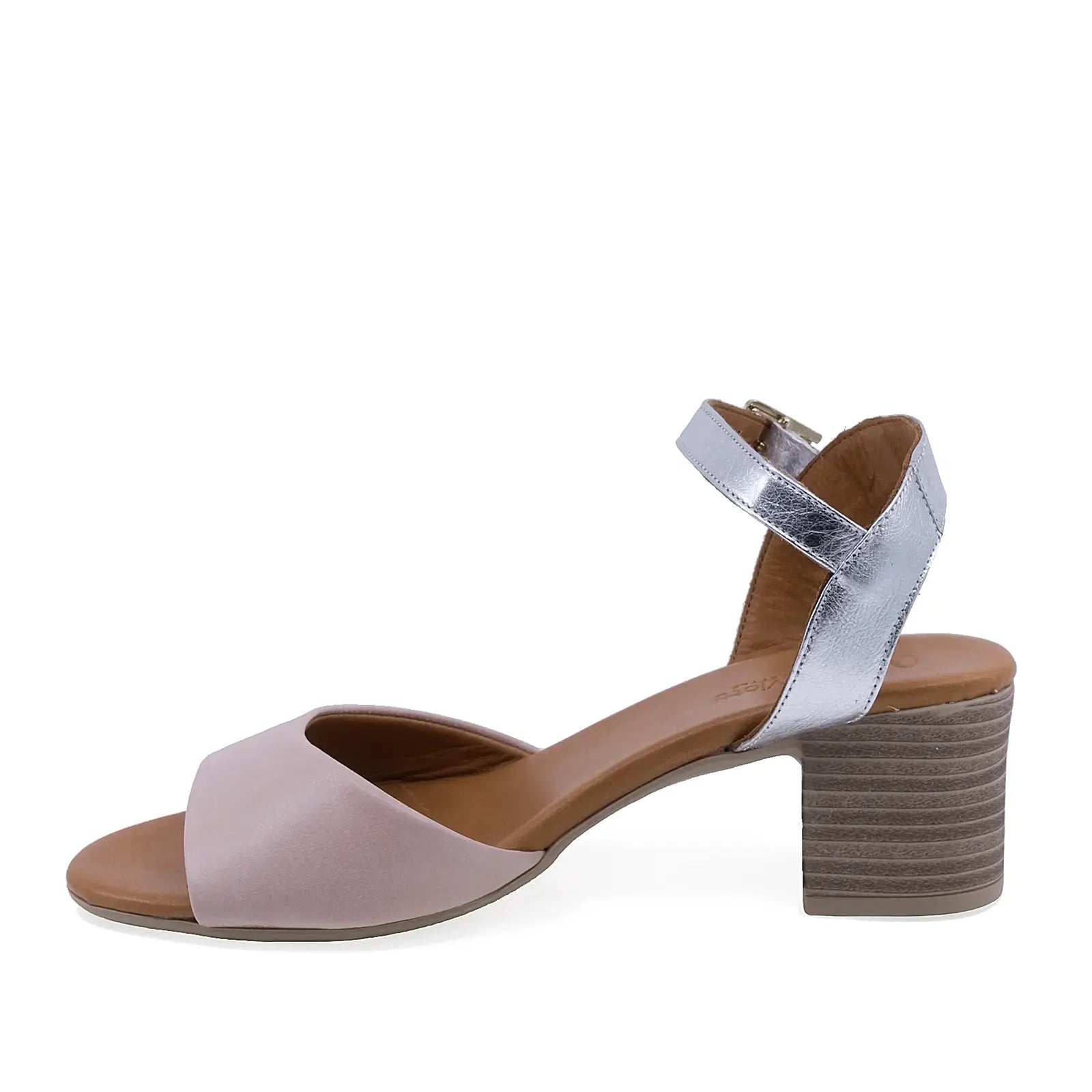 Sandale dama casual Anna Viotti D58-3036 pudra argintiu vedere laterala stanga confort si eleganta