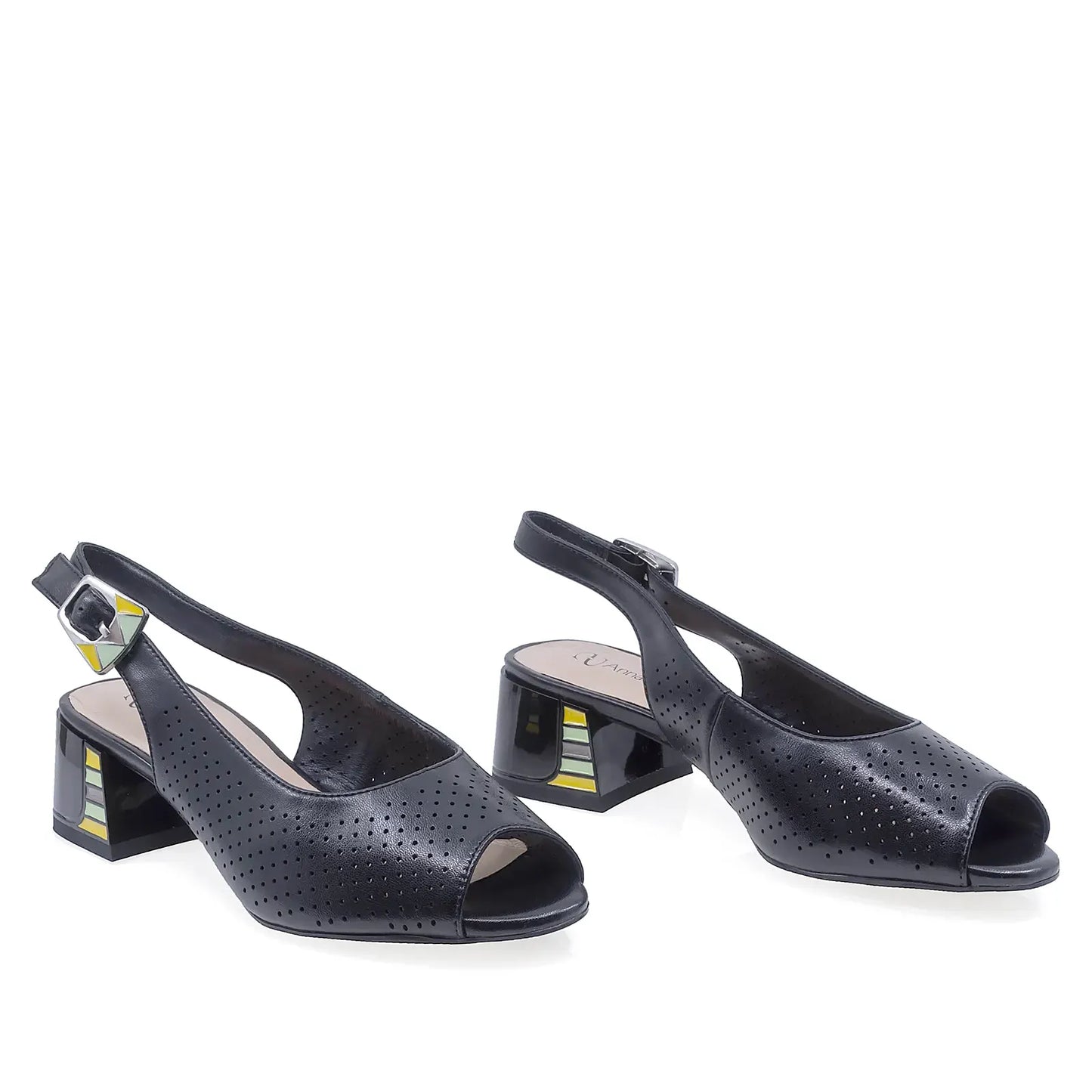 Sandale damă elegante negre Anna Viotti D105-6369P – vedere frontală, ideale pentru ținute elegante