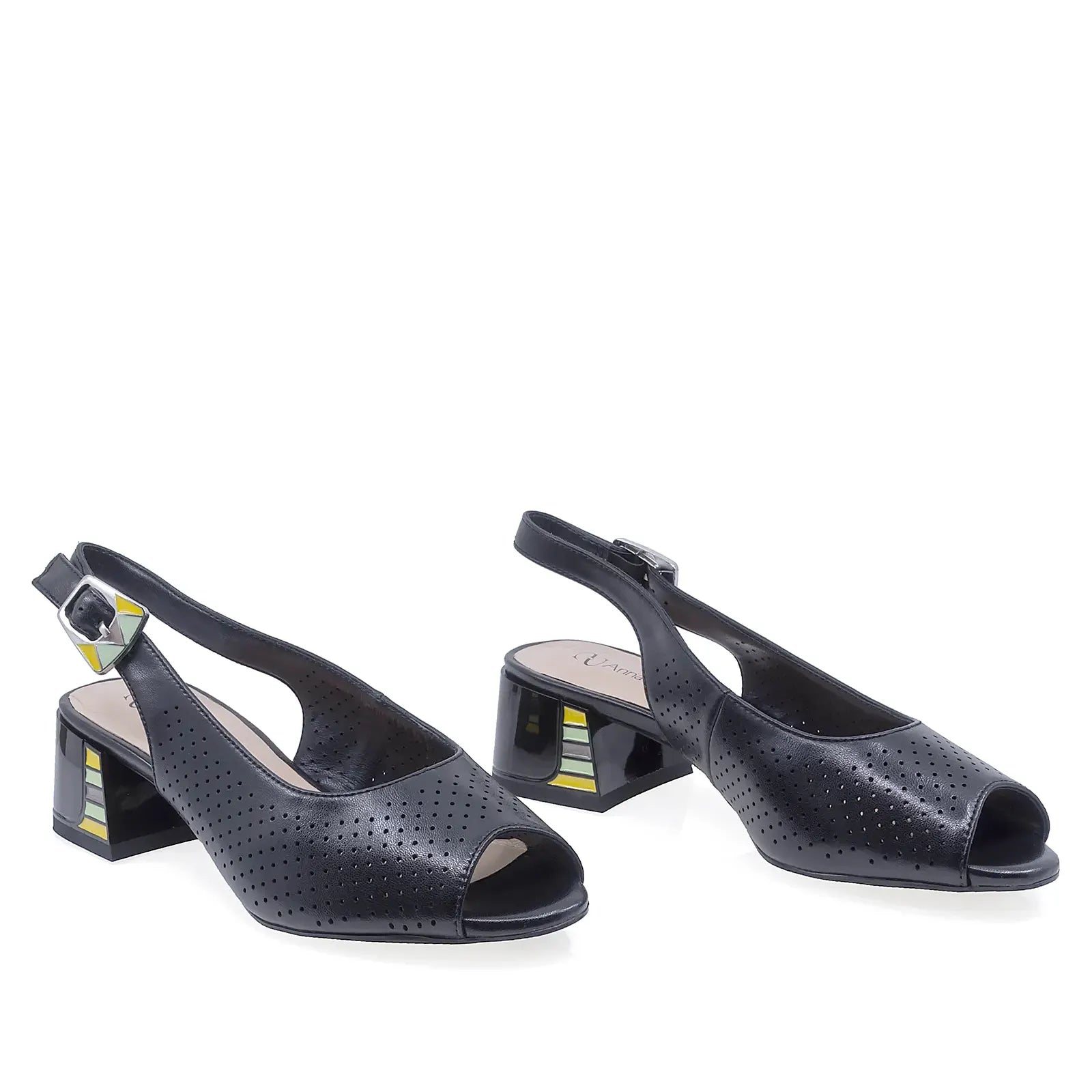 Sandale damă elegante negre Anna Viotti D105-6369P – vedere frontală, ideale pentru ținute elegante