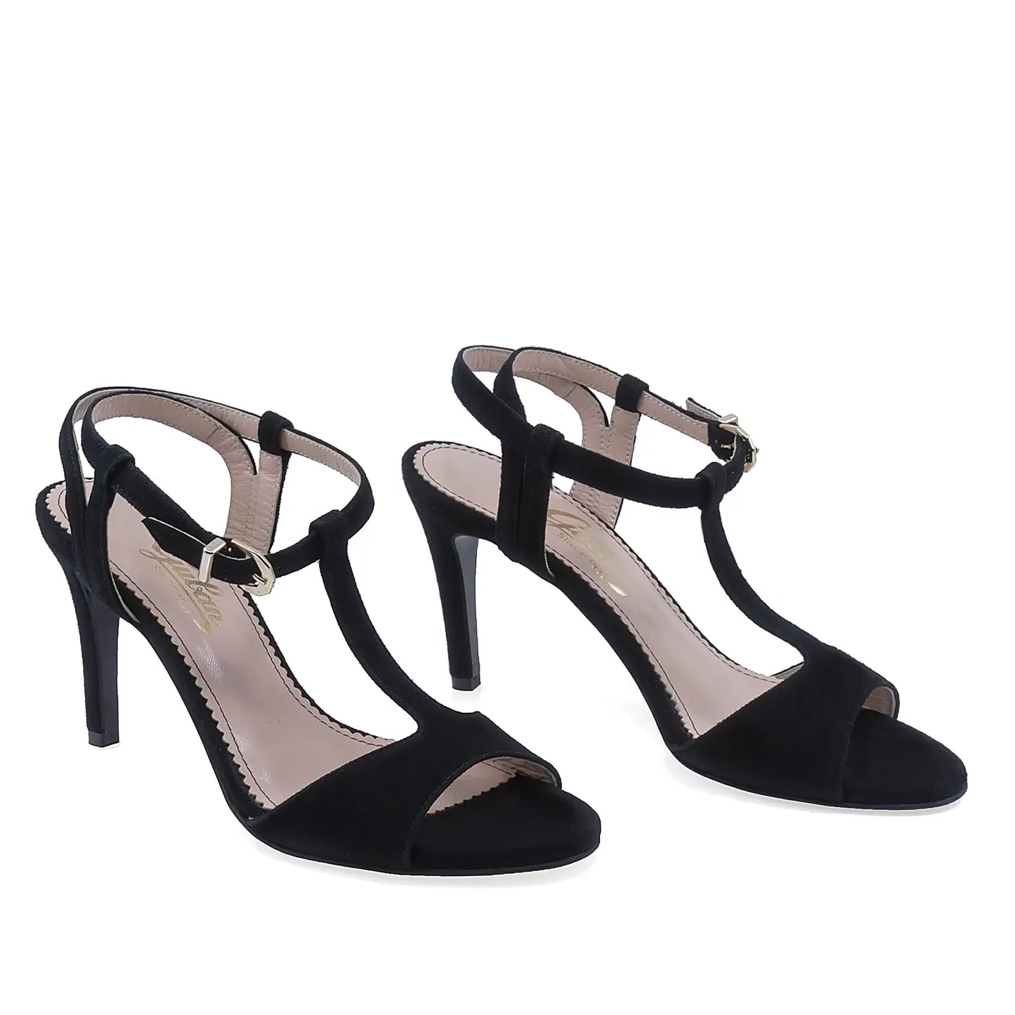 Sandale elegante damă negre Guban D3229, design feminin, piele întoarsă, vedere din față