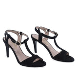 Sandale elegante damă negre Guban D3229, design feminin, piele întoarsă, vedere din față