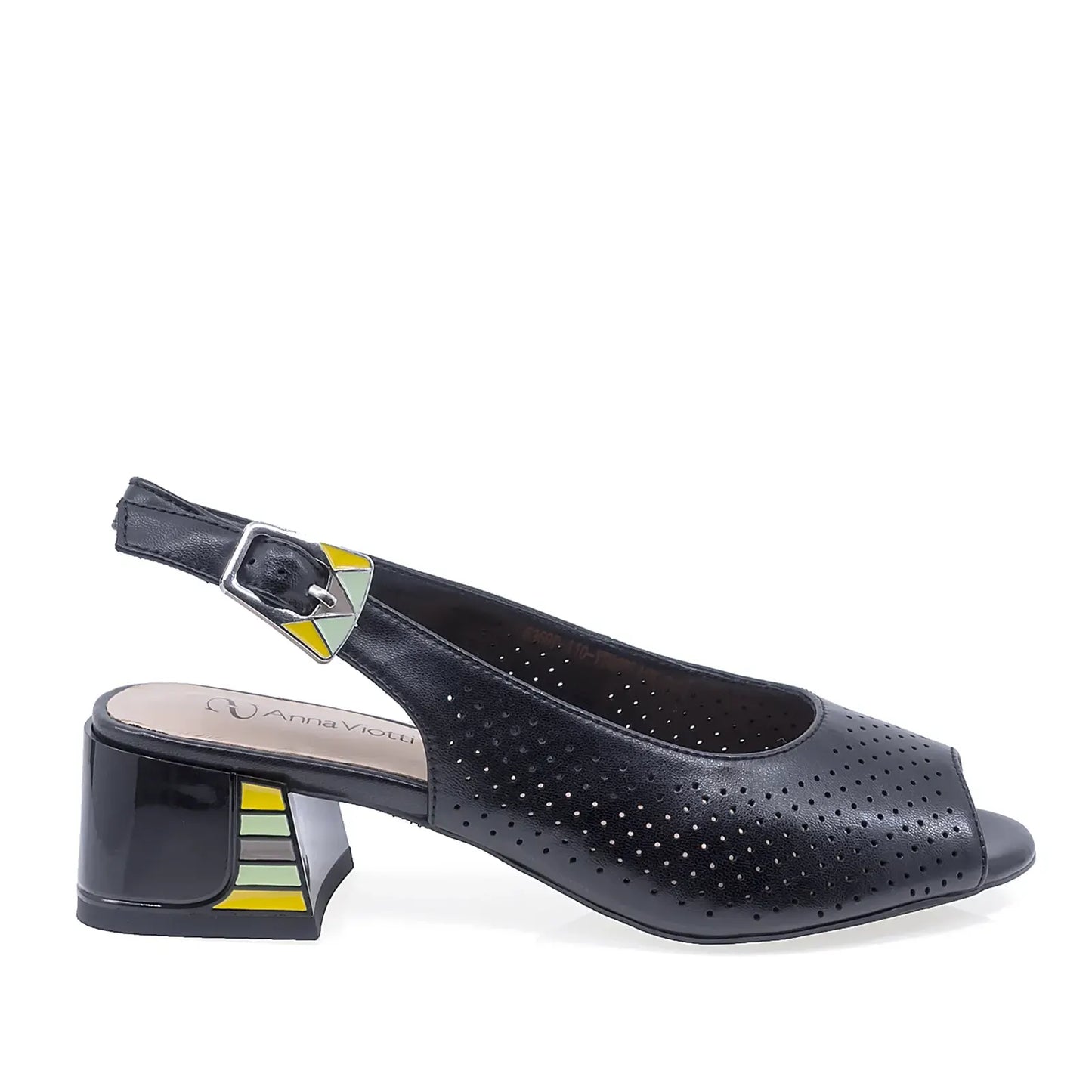 Sandale elegante pentru damă Anna Viotti D105-6369P negre din piele naturală – profil lateral dreapta, stil sofisticat