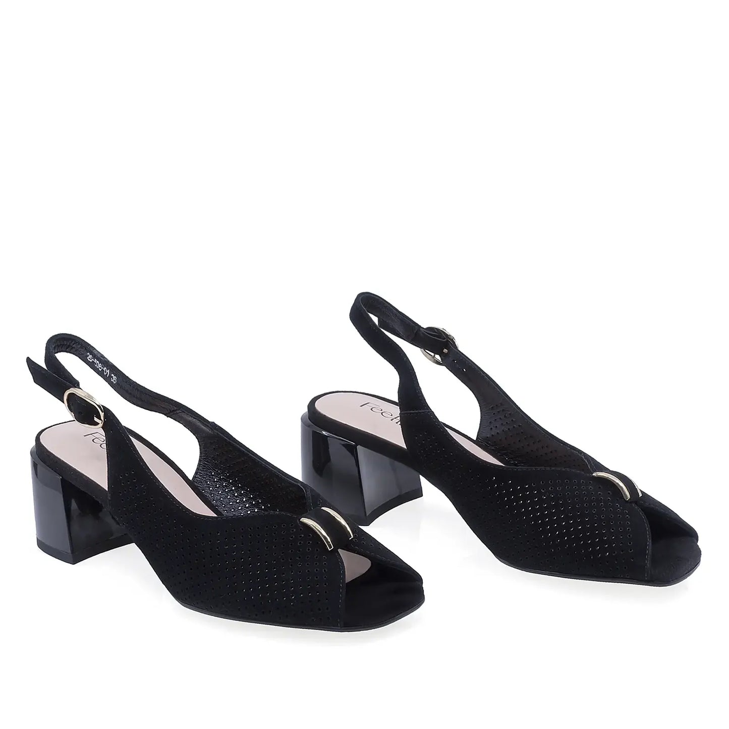 Sandale damă elegante negre Feeling 26-536, vedere față, design rafinat din piele întoarsă