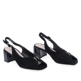 Sandale damă elegante negre Feeling 26-536, vedere față, design rafinat din piele întoarsă