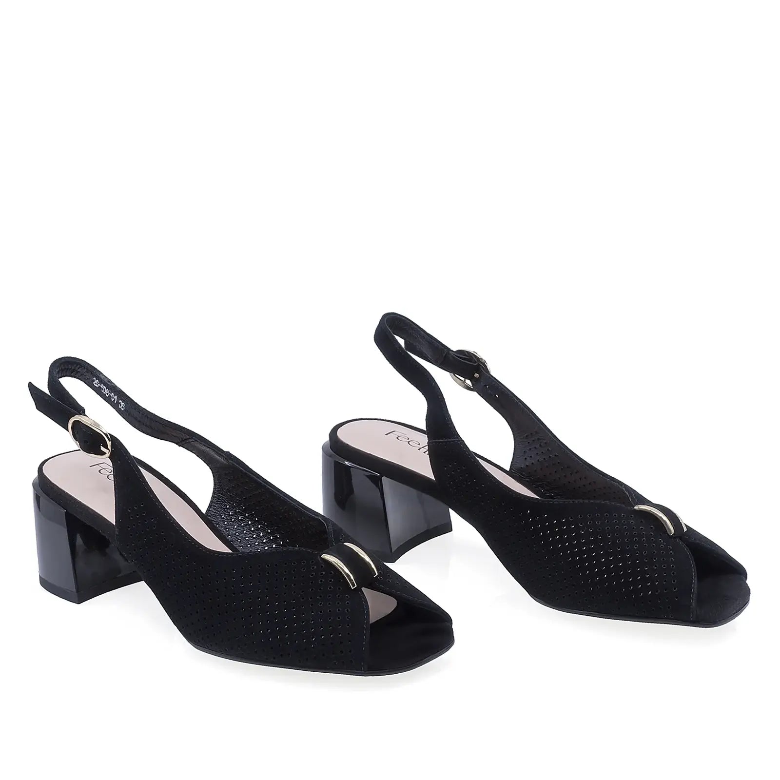 Sandale damă elegante negre Feeling 26-536, vedere față, design rafinat din piele întoarsă