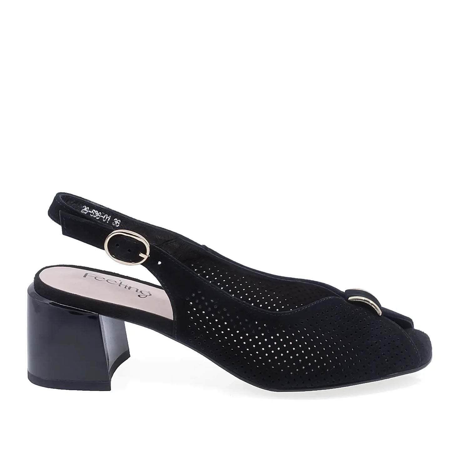 Sandale damă elegante negre din piele întoarsă Feeling 26-536, lateral dreapta, toc pătrat 5,5 cm