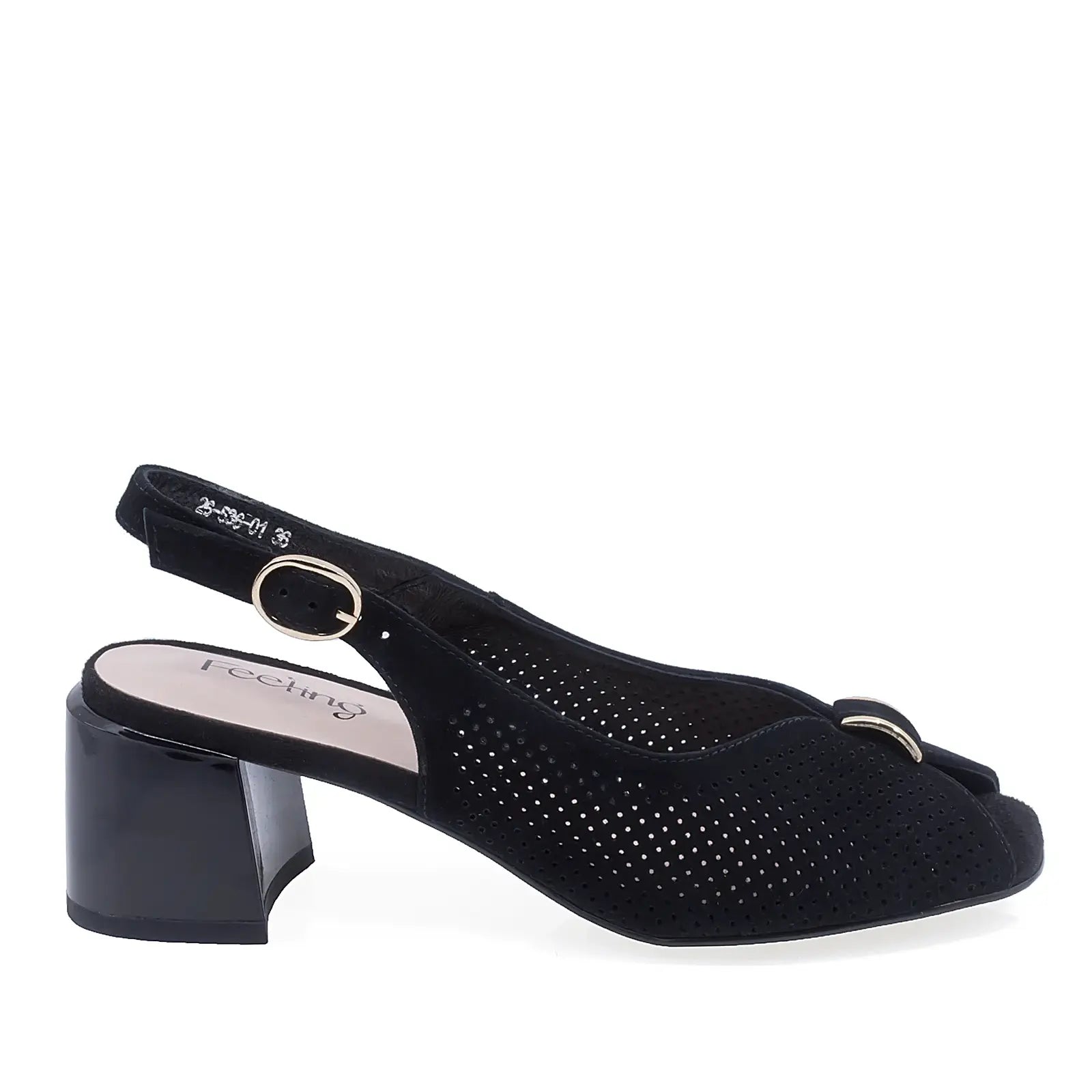 Sandale damă elegante negre din piele întoarsă Feeling 26-536, lateral dreapta, toc pătrat 5,5 cm